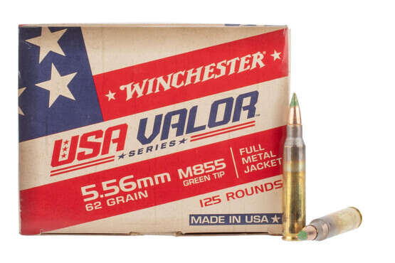Winchester USA Valor Rifle 5.56 NATO 62gr FMJ Ammo with green tip